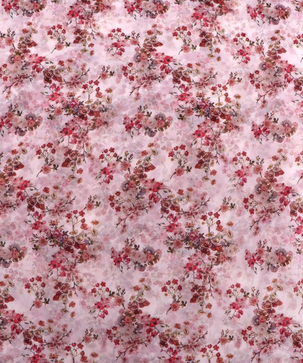 White Red Floral Print Viscose Georgette Fabric