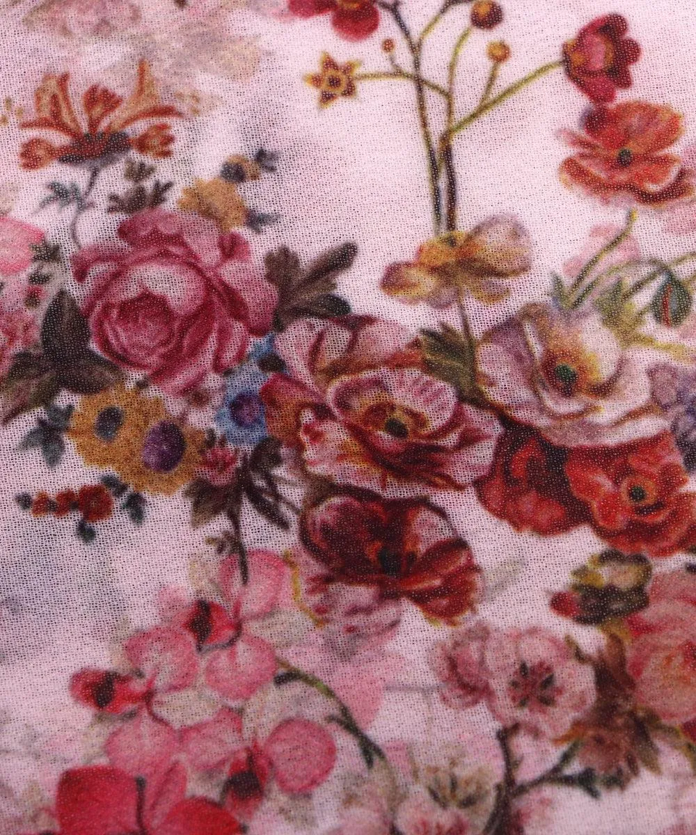 White Red Floral Print Viscose Georgette Fabric