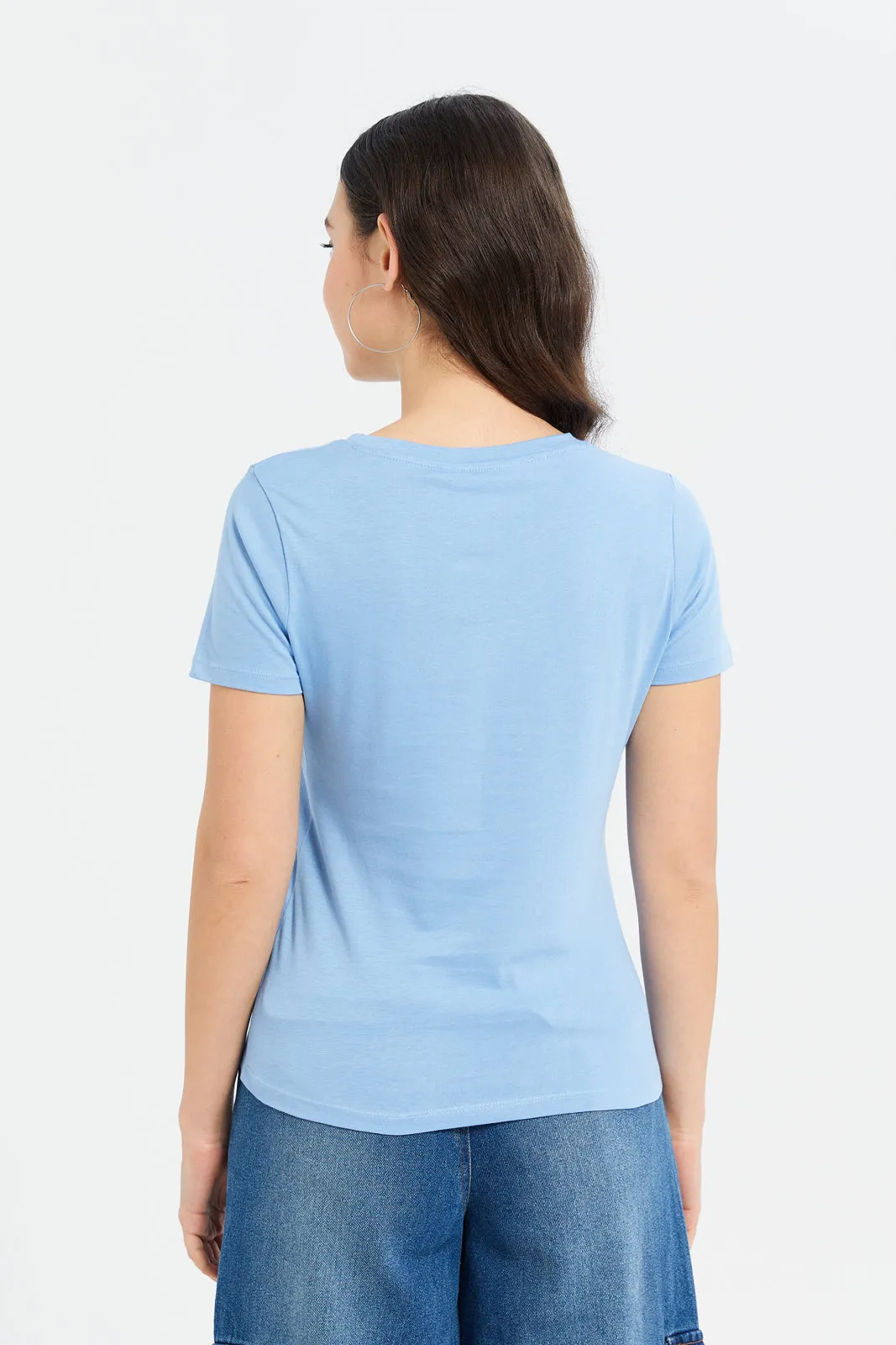 Women Blue Foil Printed T-Shirt