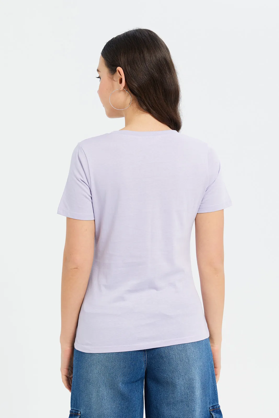 Women Lilac Foil Printed T-Shirt
