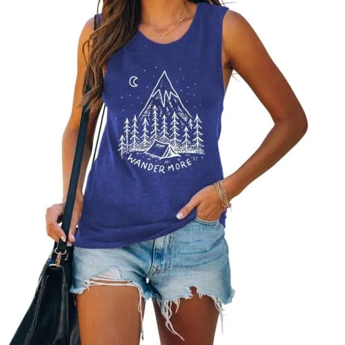 Women Wander More Shirt Adventure Outdoor Camping Graphic Tank Tops
