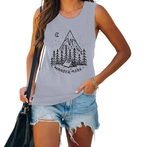 Women Wander More Shirt Adventure Outdoor Camping Graphic Tank Tops