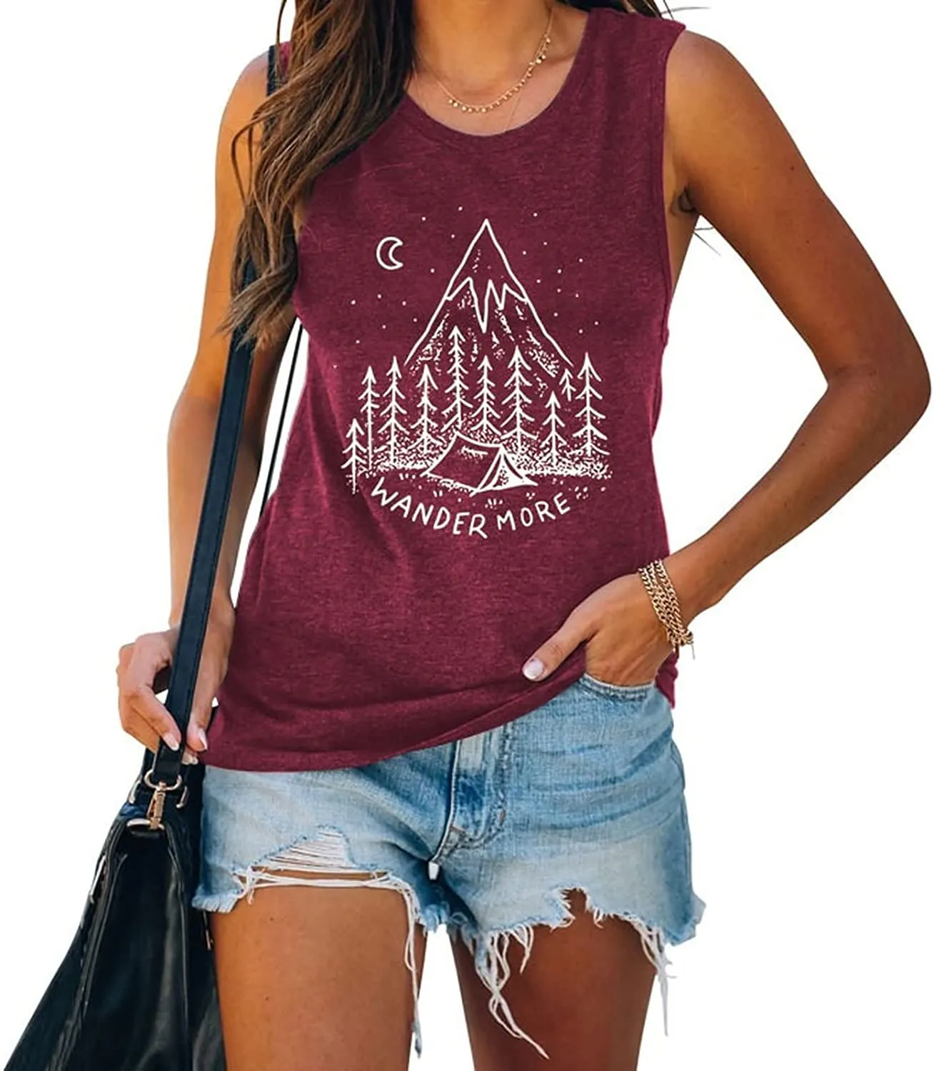 Women Wander More Shirt Adventure Outdoor Camping Graphic Tank Tops