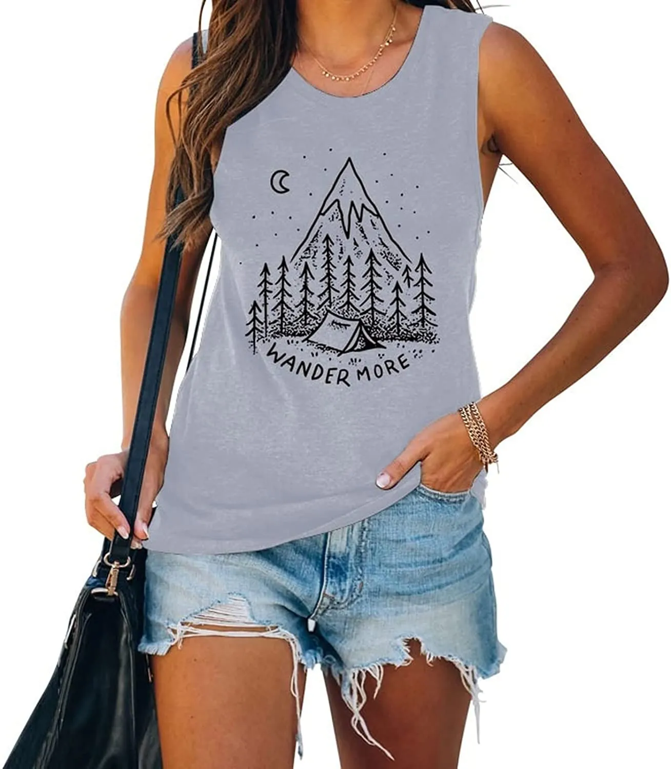 Women Wander More Shirt Adventure Outdoor Camping Graphic Tank Tops