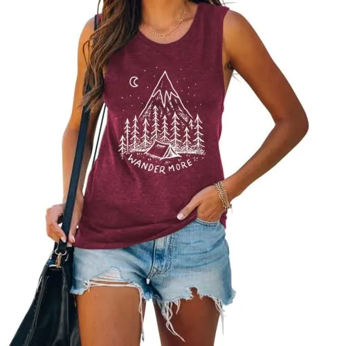 Women Wander More Shirt Adventure Outdoor Camping Graphic Tank Tops